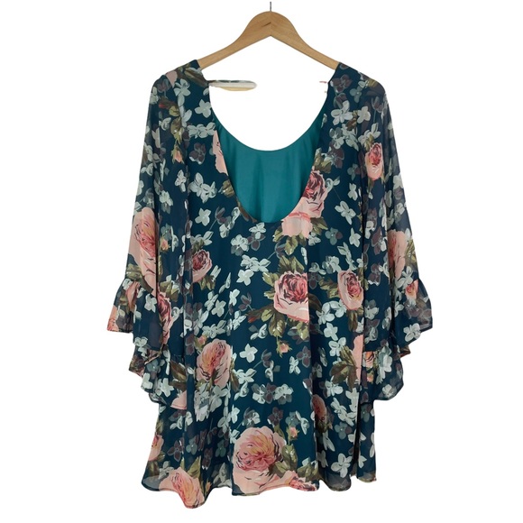 Show Me Your MuMu Boomerang Floral Boho Low Back Ruffle Sleeve Chiffon Dress - Picture 4 of 16
